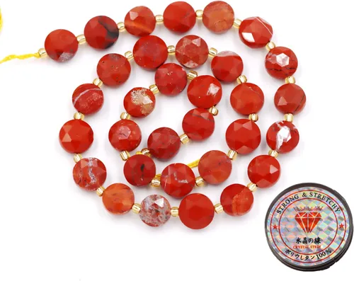 Miniatura 123 de Cuentas de piedras preciosas para la fabricación de joyas, cuentas de monedas facetadas de piedra natural piedra de sangre africana de 0.236 in