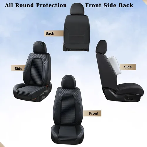 Miniatura 9 de Coverado Juego completo de fundas de asiento de automóvil negras de cuero, impermeables, delanteras y traseras, accesorios de auto, de ajuste Negro