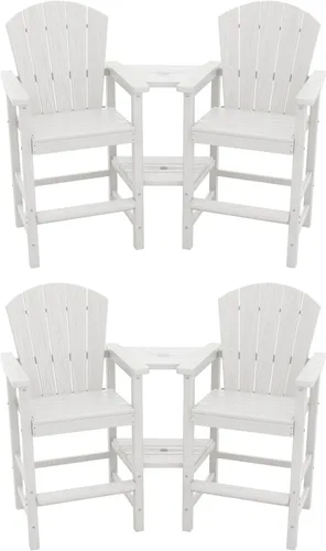 Miniatura 12 de SERWALL Juego de 2 sillas altas Adirondack con paraguas de 9 pies, sillas de exterior de altura de barra de HDPE, taburetes de bar Adirondack