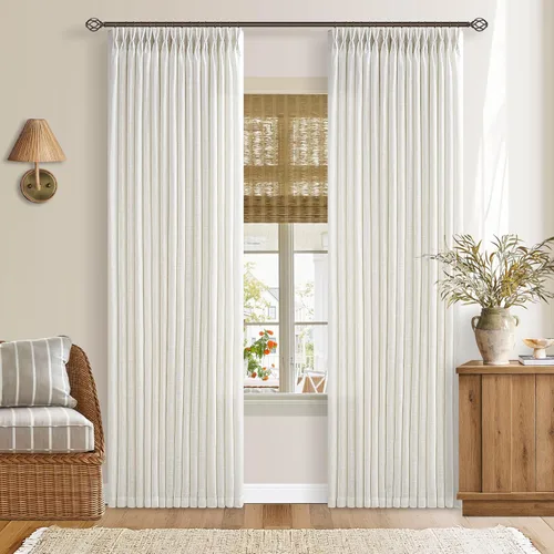 Miniatura 92 de TWODRAPES Cortinas de Lino Plisadas con Pinza Beige Blancas de 54 Pulgadas de Largo 2 Paneles para Comedor Cocina Dormitorio Plisadas Semi