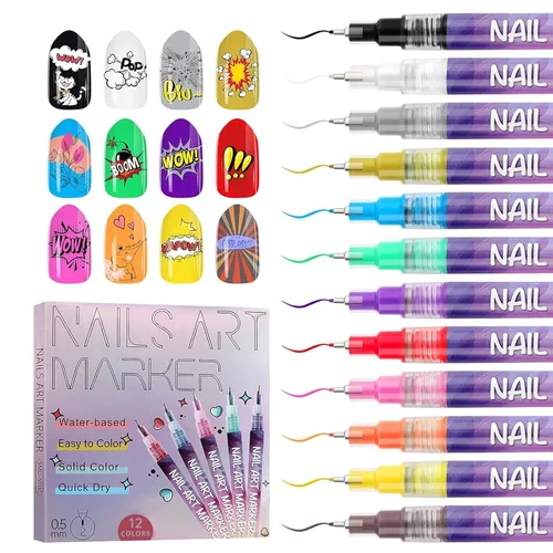 Miniatura 16 de 1 unidad de lápices blancos para arte de uñas, Kalolary 0.5mm marcadores de arte de uñas, punto de grafiti, lápiz de puntos, pincel de dibujo
