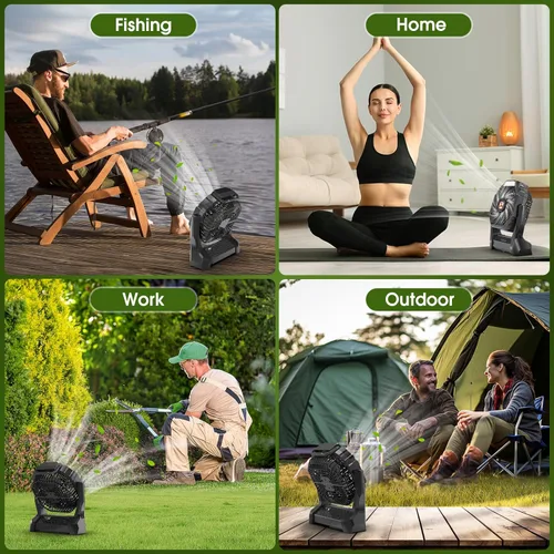 Miniatura 6 de Ventilador Recargable Portátil, 20000mAh Ventiladores de Batería Inalámbrica para Tienda de Campaña con Linterna SOS y LED, Pequeño Ventilador USB C