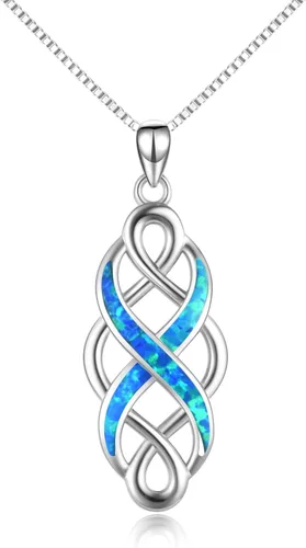 YFN Collar con colgante de ópalo creado con nudo celta irlandés, collares negros de plata esterlina para mujeres y hombres de 18 pulgadas