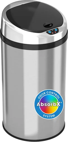 iTouchless Cubo de basura con sensor sin contacto de 8 galones con sistema de filtro de olor, cubo de basura redondo de acero inoxidable de 30 Plata