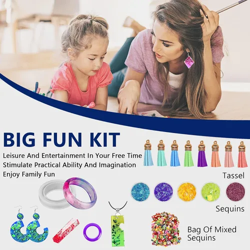 Miniatura 7 de IGaiety Kits de resina para fabricación de joyas, kit de iniciación de moldes de silicona, paquete de 278 piezas con resina epoxi de silicona