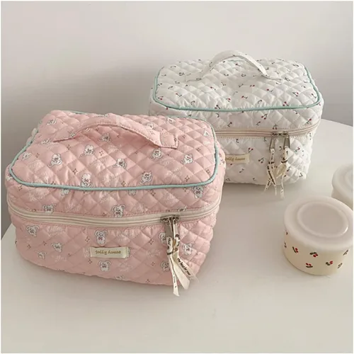 Miniatura 8 de Bolsa de maquillaje de algodón Bolsa de lavado Bolsa de almacenamiento de gran capacidad Cosméticos Mujeres Organizador de viaje Bolsas de Beige