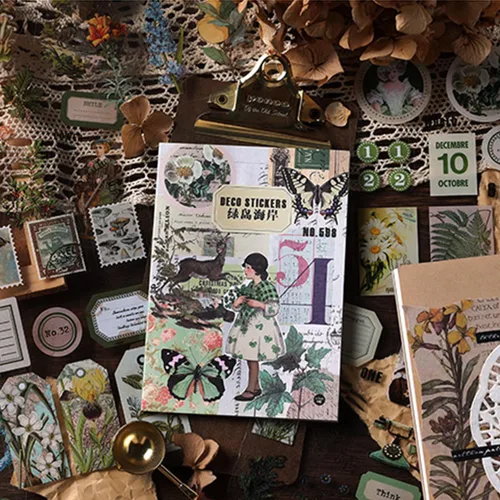 Miniatura 10 de Pegatinas de Junk Journal para Scrapbooking, 120 Piezas de Pegatinas Decorativas Retro de Flores Mariposas Naturaleza Poema Sello Letra para Álbum