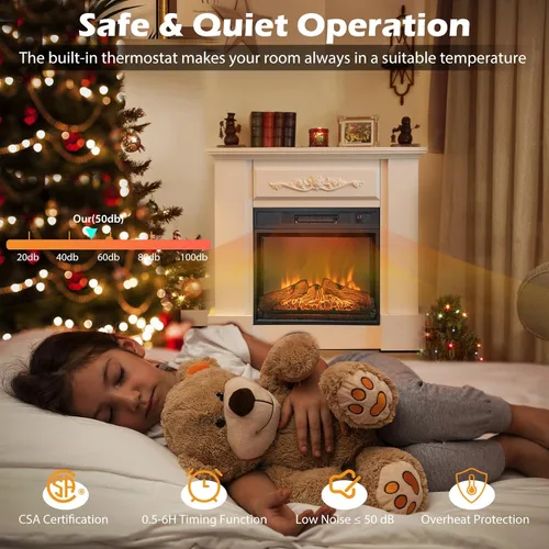 Miniatura 7 de Tangkula Chimenea Eléctrica Empotrable de 23 Pulgadas, Chimenea Empotrada con 3 Efectos de Llama LED Realistas, Control Remoto, Temporizador de 30