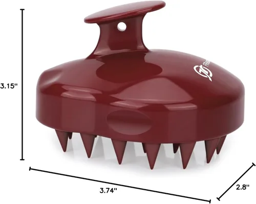 Miniatura 8 de FREATECH Cepillo de champú con masajeador con cerdas de silicona suave para el cuidado del cuero cabelludo, exfoliador y limpiador del cuero Rojo