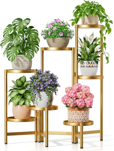 Miniatura 37 de Soporte escalonado para plantas al aire libre de 3 niveles para interiores, estante de flores de metal para múltiples plantas, soportes altos