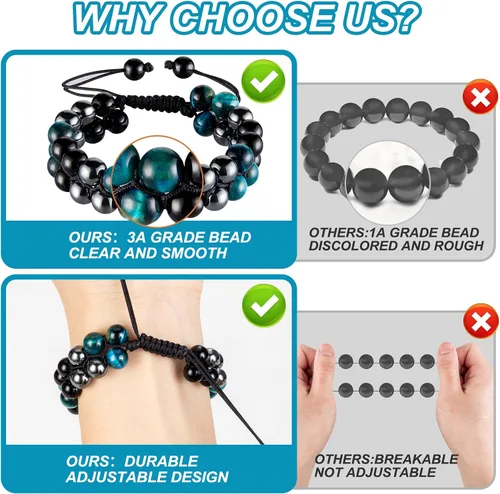 Miniatura 4 de MIDON - Pulsera de ojo de tigre, pulsera de triple protección para hombres y mujeres, hecha a mano, cuentas de ojo de tigre, hematita y obsidiana