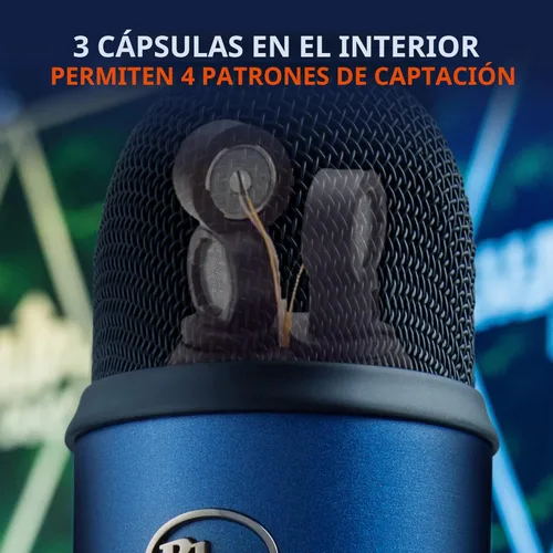 Miniatura 4 de Logitech Creators Blue Yeti - Micrófono USB para juegos, transmisión, podcast, YouTube, Discord, PC, sonido de estudio, Plug & Play, azul medianoche