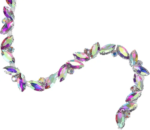 Miniatura 8 de uxcell Borde de cadena de diamantes de imitación de 1 yarda, aplique de cadena de cristal brillante de 0.394 pulgadas para costura, joyería