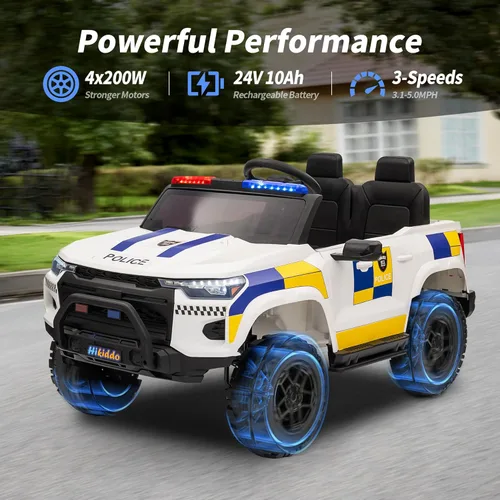 Miniatura 4 de Hikiddo Coche eléctrico de policía para niños de 2 plazas, juguete de paseo de 24 V 10 AH para niños grandes con control remoto, motores de 4 x 200