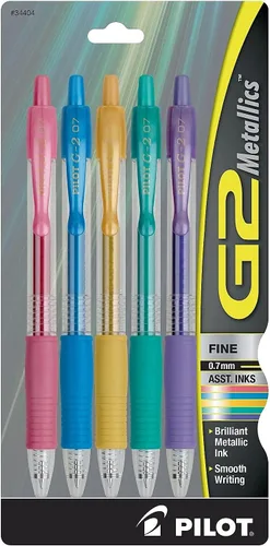 Bolígafos metálicos de gel Pilot G2 (34423), de punta fina, tinta dorada y plateada, paquete de 4 unidades, Colores Variados Paquete de 50
