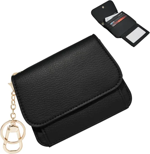 Miniatura 24 de Cartera pequeña para mujer, con bloqueo RFID, delgada y bolsillo para monedas, tarjetero plegable para tarjetas de crédito con ventana