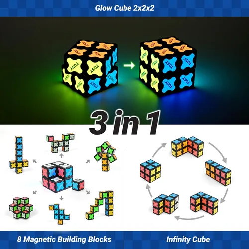 Miniatura 3 de TOSY Magnet Cube 2x2 - 8 Bloques, Juguete 2 en 1: Cubo de Rompecabezas 2x2x2 y Cubo Infinito Personalizable, Luminoso, Regalo para Relleno de Medias
