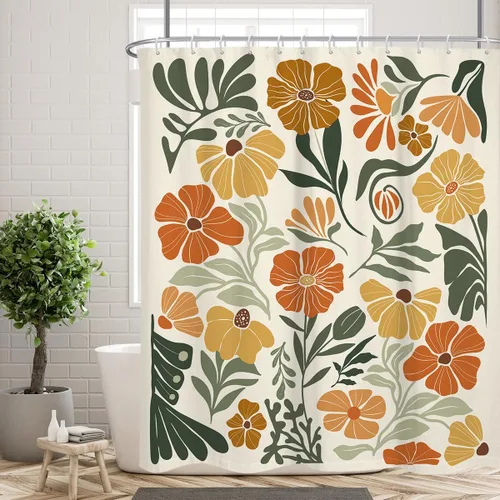 Miniatura 18 de Black Floral Shower Curtain Stall Small Half Single Mini Boho Flower Farmhouse Vintage Gothic Abstarct Retro Funky Botanical Moody Fabric Cloth