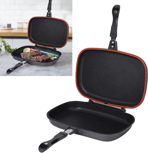 Miniatura 7 de Sartén abatible de doble cara para parrilla, utensilios de cocina, utensilios de cocina, sartén antiadherente, sartén de doble cara para uso