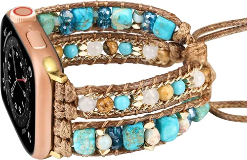 Miniatura 7 de Pulsera bohemia compatible con Apple Watch Band de 1.614 in/1.496 in/1.575 in 1.929 in/1.772 in/1.811 in/1.732 in/1.654 in, correa multicapa hecha a