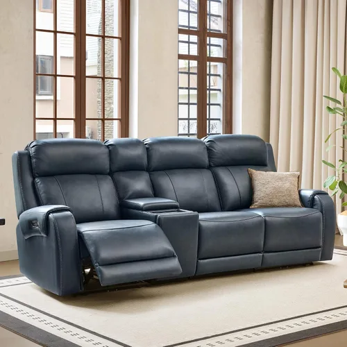 Miniatura 22 de CHITA Sofá reclinable eléctrico de piel auténtica, sofá reclinable con reposacabezas eléctrico, doble motor, puertos de carga USB, sofá reclinable