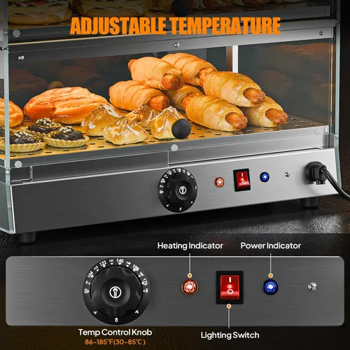 Miniatura 6 de ROVSUN Calentador de alimentos de 2 niveles, calentador de pizza, calentador de alimentos con iluminación LED, puertas delanteras y traseras, caja