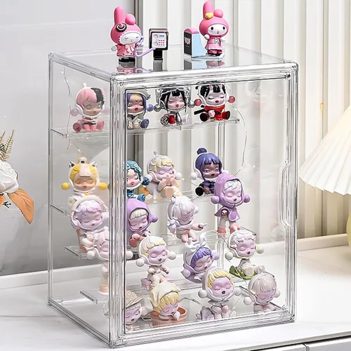 Miniatura 10 de Vitrina acrílica para figuras, organizador de almacenamiento transparente de 3 niveles montado en la pared, caja de exhibición con puerta magnética