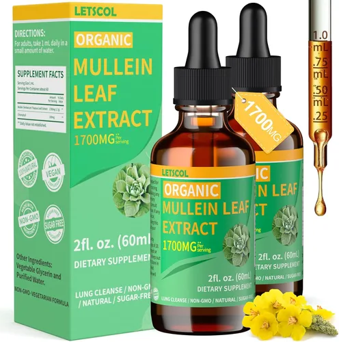 Miniatura 8 de Gotas de gordolobo orgánico para limpieza pulmonar, potente extracto de hoja de gordolobo de 1700 mg para apoyo inmunológico y respiratorio