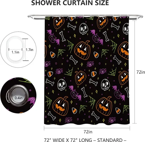 Miniatura 3 de MEHOFOND Cortina de ducha de Halloween, cortina de baño de calabaza de Halloween, decoración de bañeras, tela de poliéster duradera, lavable, 72 x