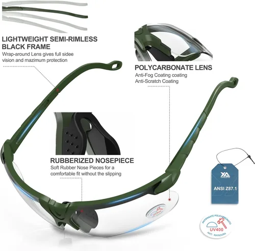 Miniatura 2 de Xaegistac Gafas de disparo con estuche Gafas de seguridad antivaho para cazadores para adultos Lente transparente-marco verde