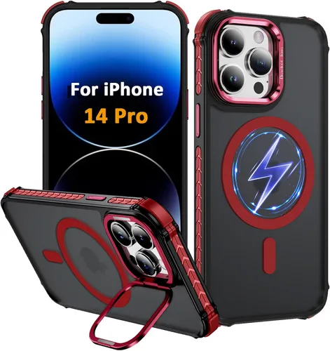 Miniatura 70 de i Phone 13 - Funda para iPhone 14, compatible con carga inalámbrica MagSafe, resistente, a prueba de golpes, soporte ajustable, color rojo mate