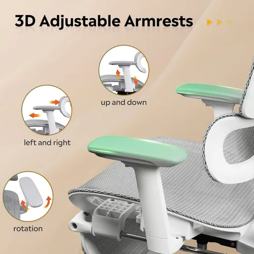Miniatura 6 de Silla de escritorio ergonómica de malla DEVAISE con reposapiés, resistente, respaldo alto reclinable y giratoria, silla de oficina cómoda