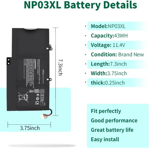 Miniatura 2 de 43Wh NP03XL 761230-005 Batería para HP Envy X360 15-U011DX 15-U010DX 15-U110DX 15T-U100 15T-U200 15T-U300 15-U111DX 15-U4-U4 83CL 100C 5-U493CL