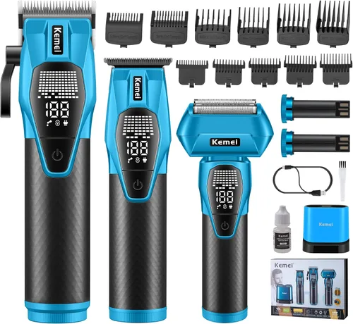 KEMEI 8559 - Cortapelos para hombres profesionales, juego de cortapelos y recortadoras eléctricas con pantalla LED, kit de corte de pelo de 2500 mAh