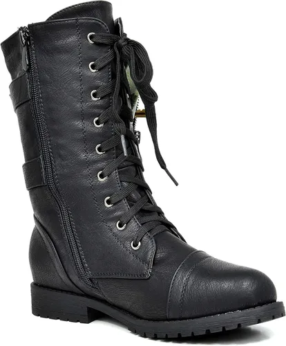 Miniatura 8 de DREAM PAIRS - Borceguí estilo militar para mujer con cordones a media pantorrilla para invierno