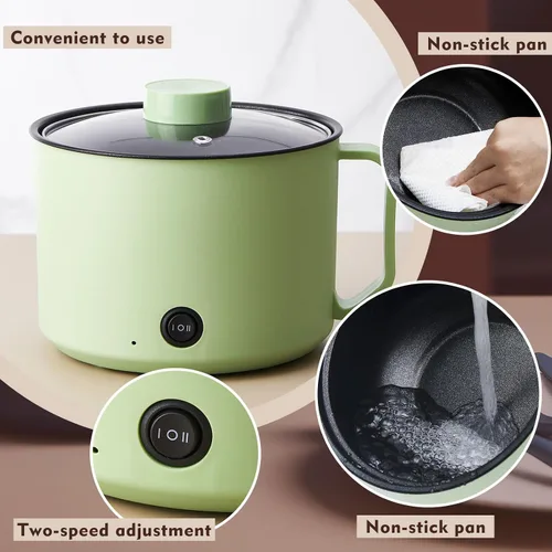 Miniatura 5 de 2 Piezas 1.8L Olla Eléctrica para Ramen Olla Caliente Eléctrica Cocinadora de Fideos de Doble Potencia, Protección contra Hervir en Seco