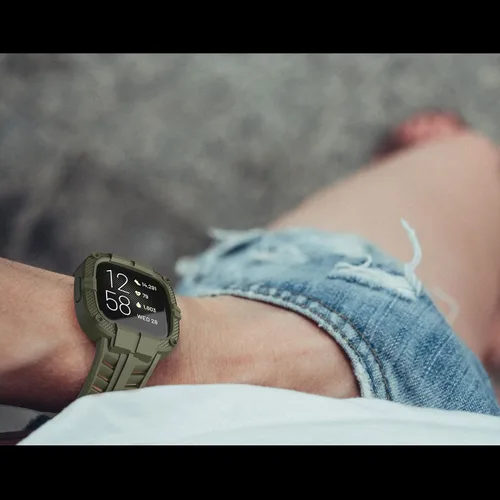 Miniatura 6 de Compatible con Fitbit Versa 2 bandas con funda, correa protectora para hombres, correa deportiva resistente para reloj inteligente, verde militar