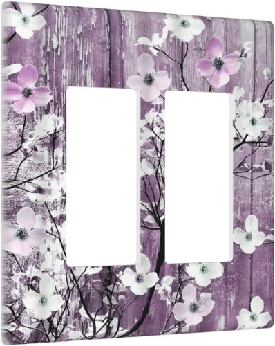Miniatura 129 de Cubierta de interruptor de luz de 3 cuadrillas con diseño de flores azules púrpuras, cubierta de placa de pared de triple palanca, arbustos florales