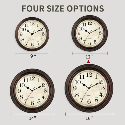 Miniatura 2 de Reloj de pared, relojes de 12 pulgadas, silenciosos, sin tictac, funcionan con pilas, decorativos para sala de estar, dormitorios, cocina (bronce)