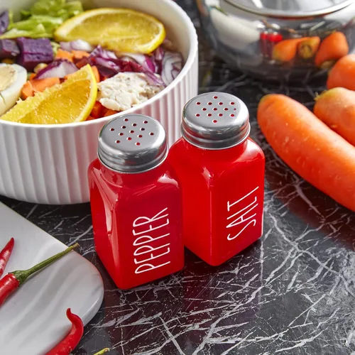 Miniatura 5 de Juego de saleros y pimenteros rojos, decoración y accesorios de cocina de granja roja, bonito salero de cristal para cocina y mesa