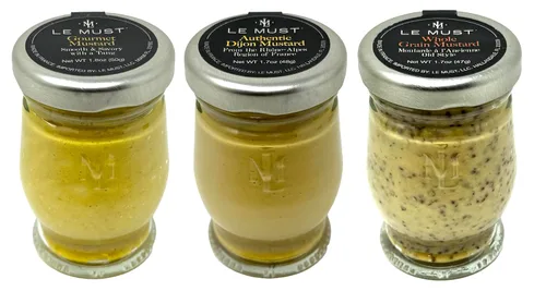 Le Must Surtido de mostaza orgánica de grano entero, mostaza amarilla, mini tarros de mostaza Dijon para embutidos, tablas de queso, paquete de 3
