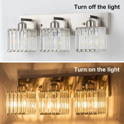 Miniatura 4 de Moderna lámpara de tocador de baño con 3 luces, moderna lámpara de cristal cromado sobre el espejo, lámpara de pared de cristal cromado