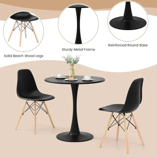 Miniatura 4 de Giantex Juego de mesa de comedor redonda para 2, mesa de cocina de 32 pulgadas y sillas con patas de madera maciza, asientos de plástico, marco