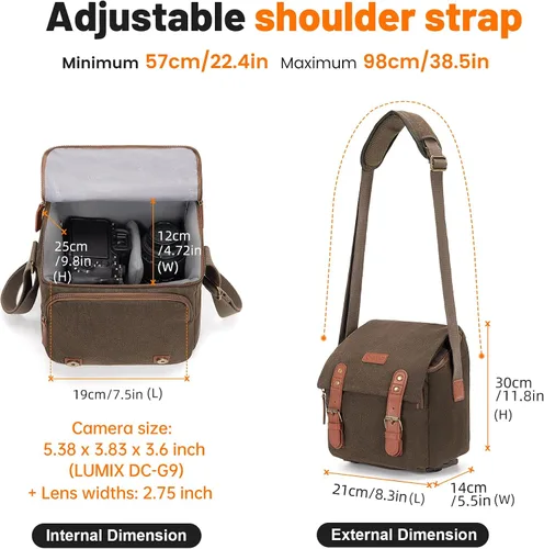 Miniatura 7 de Cwatcun Bolsa Pequeña para Cámara Bolsa Mensajero de Lona Compacta para Cámara, Funda de Hombro para Cámara Digital, Bolsa de Fotografía de Viaje