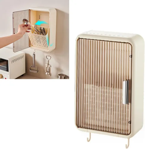 Miniatura 7 de TOPINCN Organizador de palillos montado en la pared, a prueba de polvo, almacenamiento de utensilios de cocina con tapa, adecuado para cucharones