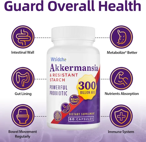 Miniatura 6 de 300 mil millones de probióticos AFU Akkermansia Suplemento para mujeres y hombres, Akkermansia Muciniphila para Akkermansia, digestivo, intestino