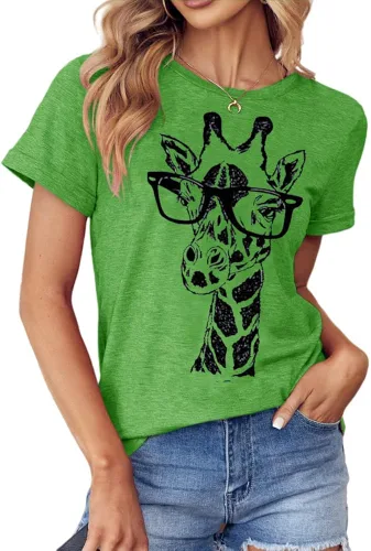 Miniatura 2 de Koodred Women Summer Casual Giraffe Graphic Short Sleeve Crew Neck T Shirts Tee Tops