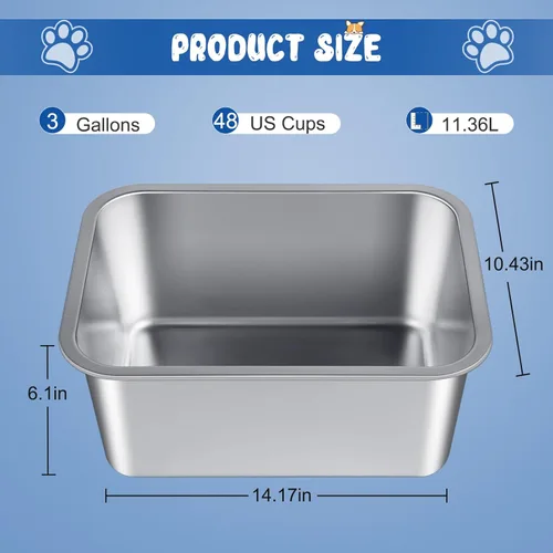 Miniatura 3 de Bwogue Cuencos de agua extra grandes para perros, 1.25 galones, acero inoxidable, alta capacidad para perros grandes y grandes