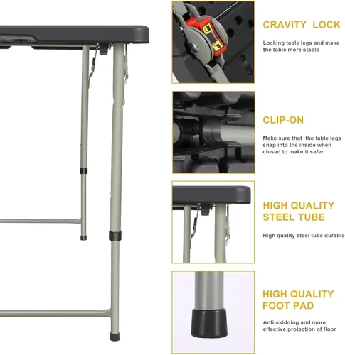 Miniatura 4 de Fenbeli Mesa plegable portátil de 4 pies para uso en interiores y exteriores, plástico HDPE resistente, picnic, camping, barbacoa, comedor, mesa