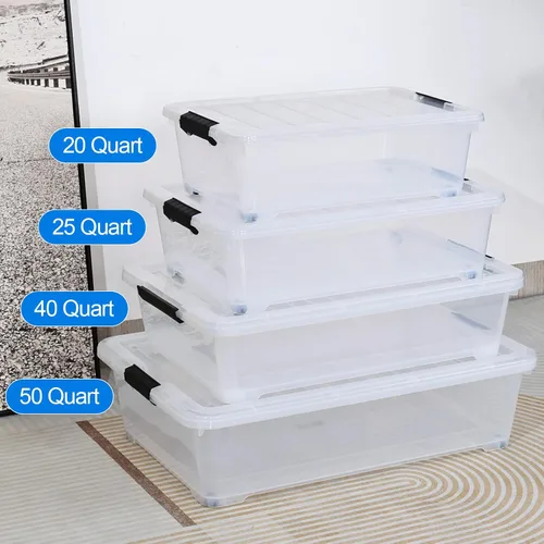 Miniatura 4 de Xyskin Paquete de 4 contenedores organizadores con ruedas para debajo de la cama con tapas de cierre, 25 cuartos de galón de plástico debajo